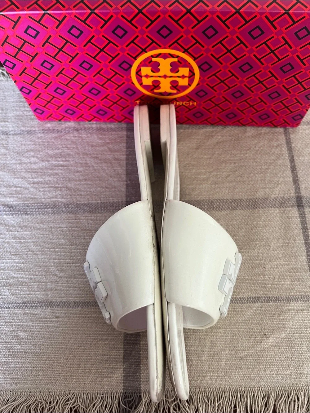 Tory Burch White Patent Miller Logo Slide Sandals